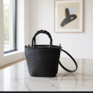 Gucci Vintage Black Quilted Nylon & Patent Leather Bamboo Tote Bag